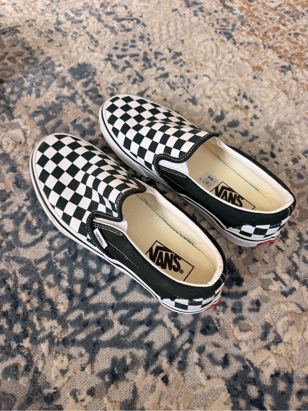 Vans Classic Slip-On Shoes - Dark Green & White Checkerboard